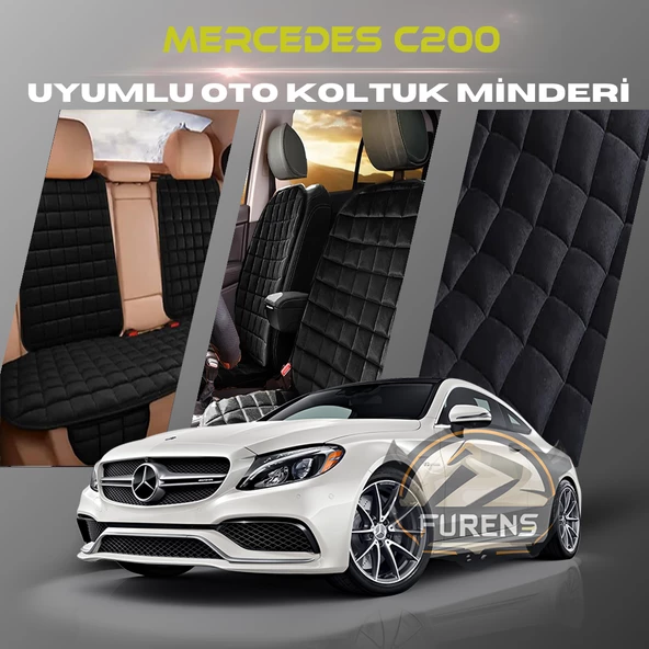 Mercedes C200 Siyah Renk Tay Tüyü Cepli & Terletmez Sırtlı Oto Koltuk Minder Seti - Koltuk Koruma Kılıfı (ÖN & ARKA TAM SET) ürün görseli 1