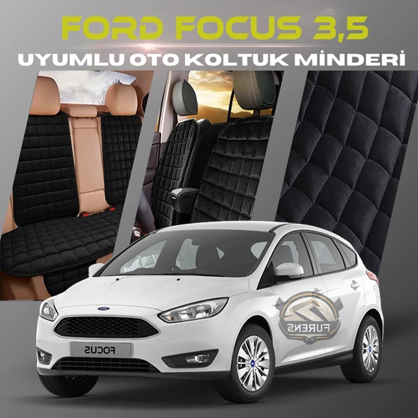 Ford Focus 3.5 Siyah Renk Tay Tüyü Cepli & Terletmez Sırtlı Oto Koltuk Minder Seti - Koltuk Koruma Kılıfı (ÖN & ARKA TAM SET) ürün görseli 1