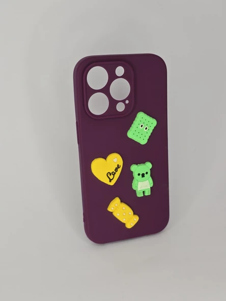 İPHONE 14 PRO CAPPY SİLİKON ŞEKİLLİ MOR KILIF - Resim 2