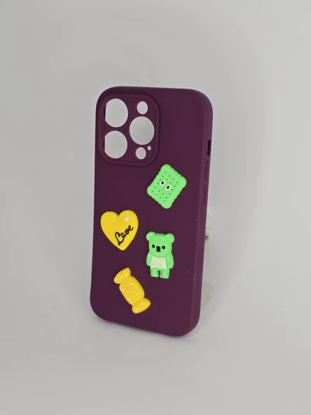 İPHONE 14 PRO CAPPY SİLİKON ŞEKİLLİ MOR KILIF - Resim 3