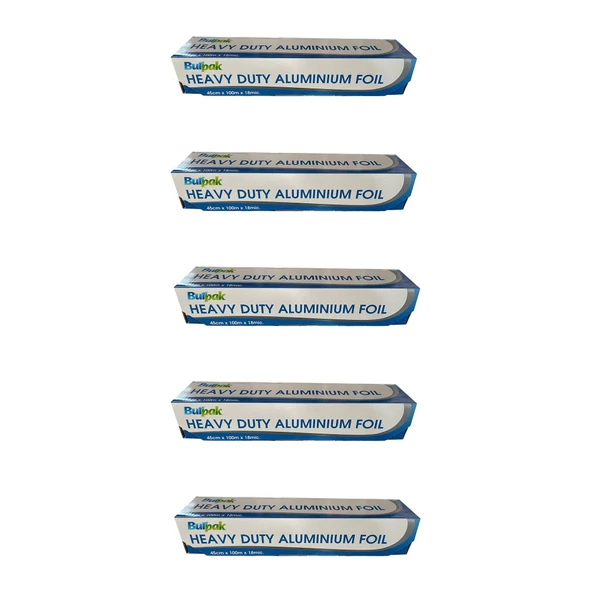 Burpak Heavy Duty Ağır Hizmet Tipi Alüminyum Folyo - 45 Cm. x 100 Metre - 18 Mikron - 5 Paket ürün görseli 1