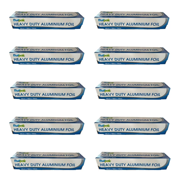 Burpak Heavy Duty Ağır Hizmet Tipi Alüminyum Folyo - 45 Cm. x 100 Metre - 18 Mikron - 10 Paket ürün görseli 1