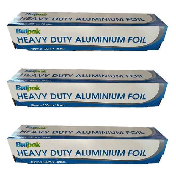 Burpak Heavy Duty Ağır Hizmet Tipi Alüminyum Folyo - 45 Cm. x 100 Metre - 18 Mikron - 3 Paket ürün görseli 1