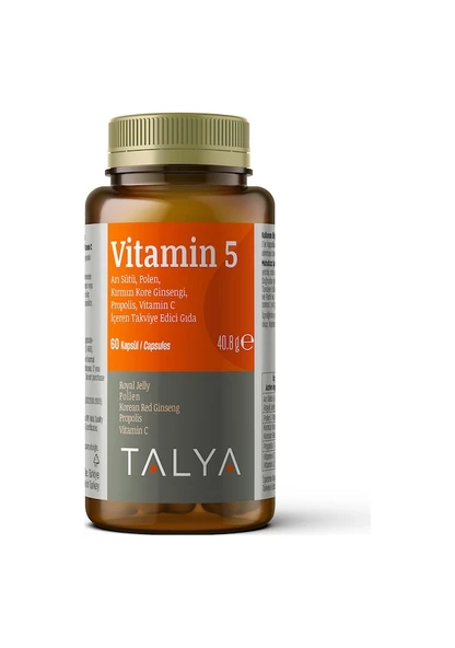 Talya Vitamin 5 Arı Sütü Polen Kore Ginseng Propolis Vitamin C İçeren Takviye Edici Gıda 60 Kapsül ürün görseli 1