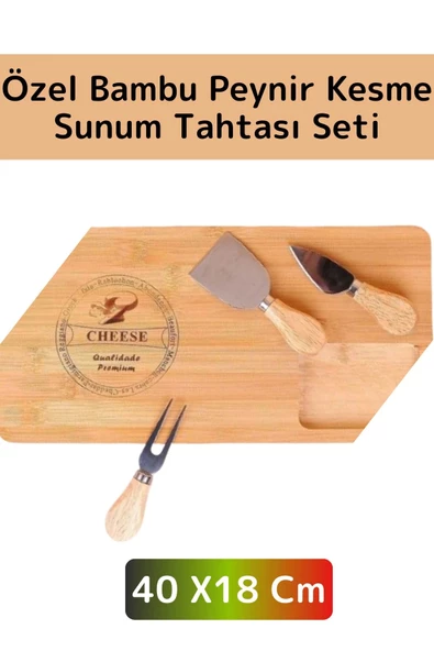 Özel Üretim Yüksek Kaliteli Çevre Dostu Bambu Şık Peynir Kesme Dilimleme Sunum Tahtası Seti ürün görseli 1