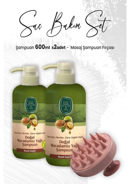 Eyüp Sabri Tuncer Doğal Macadamia Yağlı Şampuan 2x600 ml ve Masaj Şampuan Fırçası ürün görseli 1