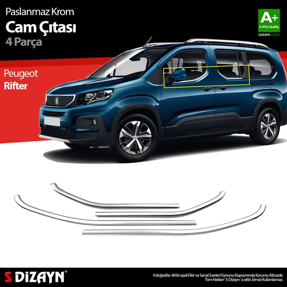 S-Dizayn Peugeot Rifter Krom Cam Çıtası 4 Prç. 2019 Üzeri A+ Kalite ürün görseli 1