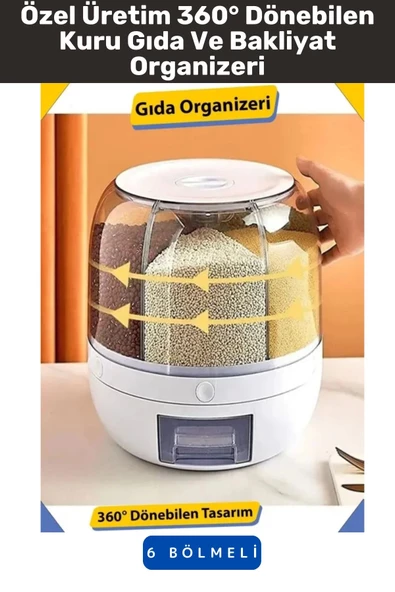Yüksek Kaliteli Ergonomik Pratik 360° Döner 6 X 1 Lt Kapasiteli Mutfak Kuru Gıda Bakliyat Organizeri ürün görseli 1