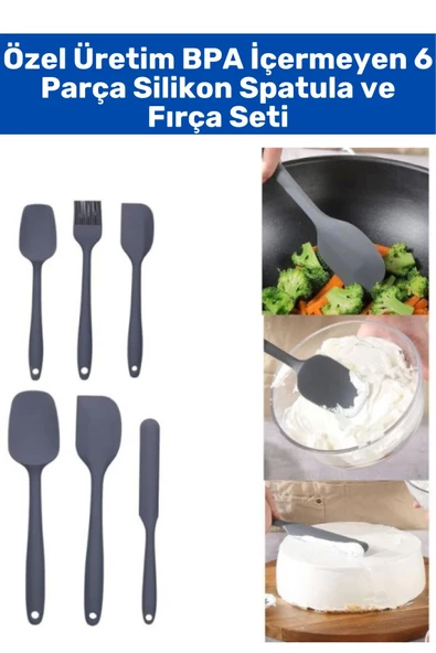 Özel Seri Gıda Sınıfı BPA İçermeyen Mutfak Yemek Hazırlık Pratik 6 Parça Silikon Spatula Fırça Seti ürün görseli 1