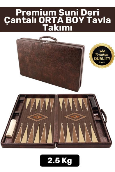 Premium Yüksek Kaliteli Tam Suni Deri Kaplama Fermuarlı Çantalı Akrilik Pullu Orta Boy Tavla Takımı ürün görseli 1