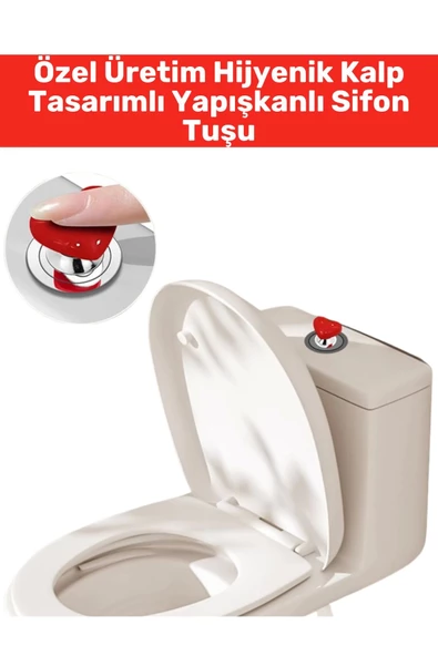 Özel Tasarım Montaj Gerektirmeyen Hijyenik Kalp Tasarımlı Yapışkanlı Klozet Sifon Tuşu ürün görseli 1