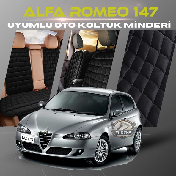 Alfa Romeo 147 Siyah Renk Tay Tüyü Cepli & Terletmez Sırtlı Oto Koltuk Minder Seti - Koltuk Koruma Kılıfı (ÖN & ARKA TAM SET) ürün görseli 1