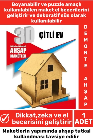 Özel 3D Görsel Zeka Geliştirici Boyanabilir Çocuk Yetişkin Puzzle Dekoratif Demonte Ahşap Oyun Maket ürün görseli 1