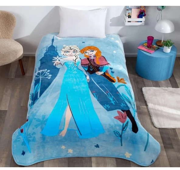 Taç Lisanslı Tek Kişilik Çocuk Battaniye (160x220)-Frozen Flower Power ürün görseli 1