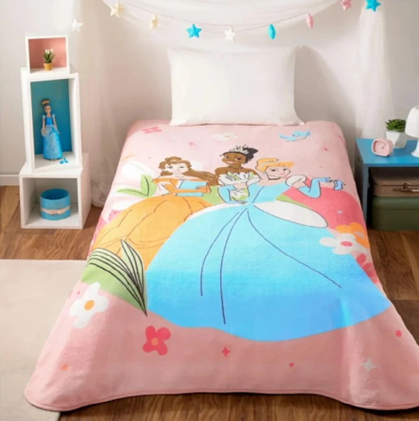 Taç Lisanslı Tek Kişilik Çocuk Battaniye (160x220)-Princess Fun Together ürün görseli 1
