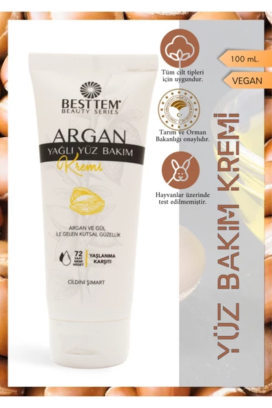 BESTTEM YÜZ BAKIM KREMİ ARGAN VE GÜL, SIKILAŞTIRICI, NEMLENDİRİCİ, BESLEYİCİ KADİFEMSİ YAPI 100ML ürün görseli 1