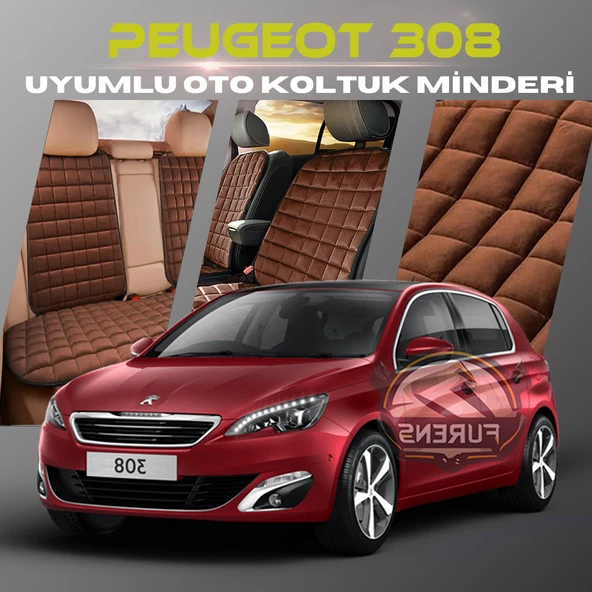 Peugeot 308 Kahverengi Renk Tay Tüyü Cepli & Terletmez Sırtlı Oto Koltuk Minder Seti - Koltuk Koruma Kılıfı (ÖN & ARKA TAM SET) ürün görseli 1