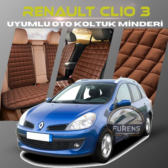 Renault Clio 3 Kahverengi Renk Tay Tüyü Cepli & Terletmez Sırtlı Oto Koltuk Minder Seti - Koltuk Koruma Kılıfı (ÖN & ARKA TAM SET) ürün görseli 1