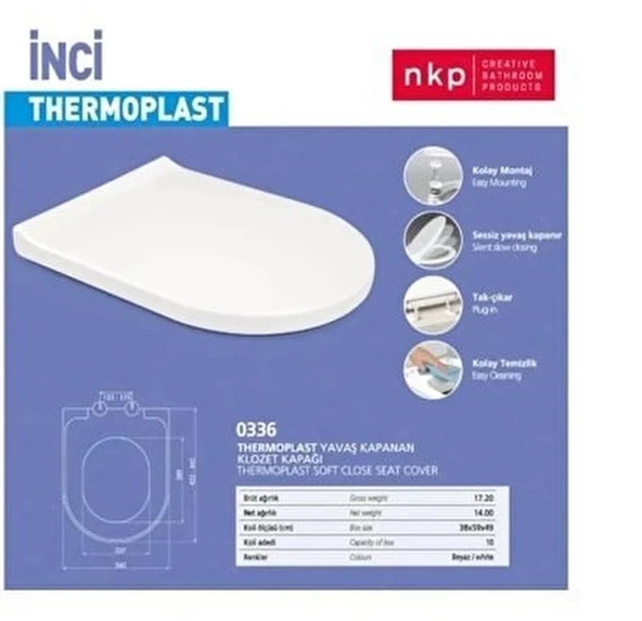 Nkp İnci Yavaş Kapanan Soft Close Amortisörlü Klozet Kapağı 0336 ürün görseli 1
