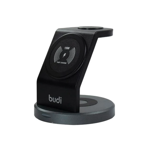 PMR Budi 3-in-1 Kablosuz Şarj Ünitesi | Telefon, Kulaklık ve Apple Watch İçin 15W Hızlı Şarj ürün görseli 1