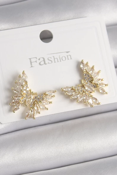 Pirinç Gold Renk Zirkon Taşlı Kelebek Model Kadın Küpe - EBJ241228W30208 ürün görseli 1