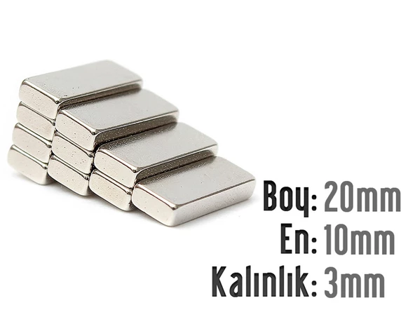 Neodyum Mıknatıs Köşeli  20x10mm , Kalınlık 3 mm ( 3 Adet) ürün görseli 1