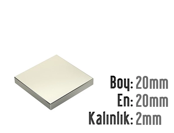 Neodyum Mıknatıs Köşeli  20x20mm , Kalınlık 2 mm ( 3 Adet) ürün görseli 1