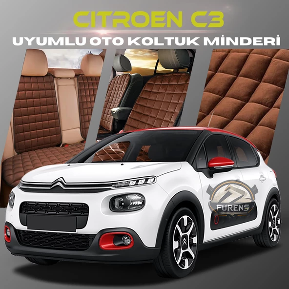 Citroen C3 Kahverengi Renk Tay Tüyü Cepli & Terletmez Sırtlı Oto Koltuk Minder Seti - Koltuk Koruma Kılıfı (ÖN & ARKA TAM SET) ürün görseli 1