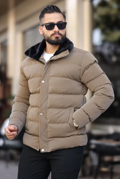 Erkek Parlak Kışlık Şişme Mont Astarlı Vizon ürün görseli 1