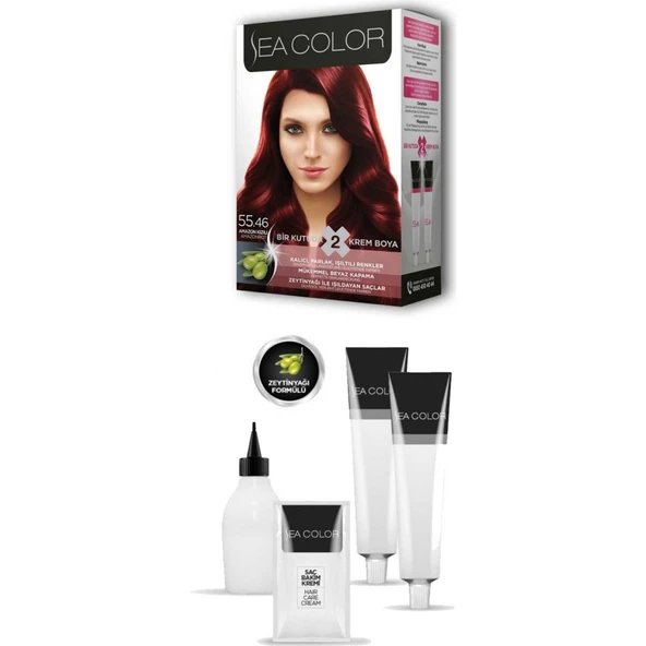 Sea Color 2 Tüp Krem Saç Boyası Seti Amazon Kızılı No:55.46 ürün görseli 1