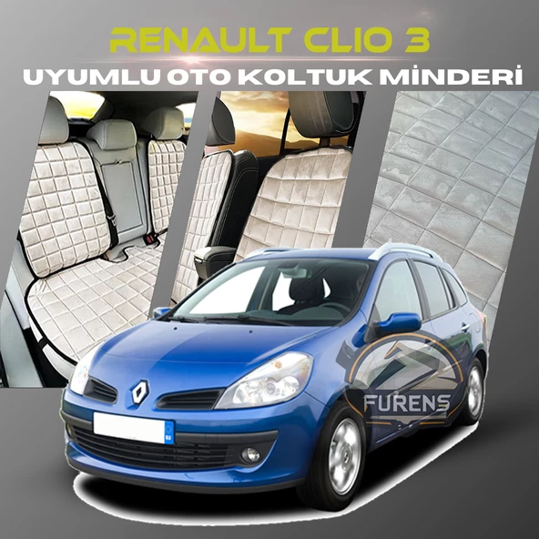Renault Clio 3 Bej Renk Tay Tüyü Cepli & Terletmez Sırtlı Oto Koltuk Minder Seti - Koltuk Koruma Kılıfı (ÖN & ARKA TAM SET) ürün görseli 1