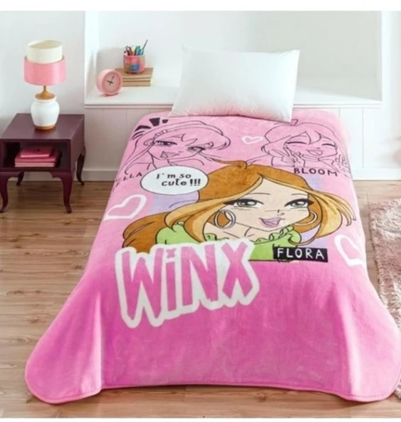 Taç Lisanslı Tek Kişilik Çocuk Battaniye (160x220)-Winx Girl Club Pembe ürün görseli 1