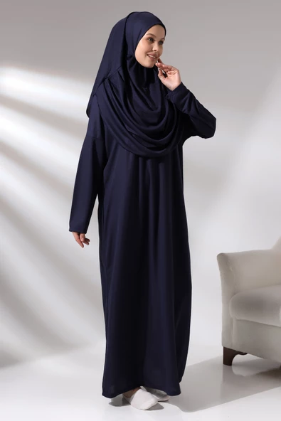Tek Parça Namaz Elbisesi - Seccade - Tesbih - İbadet Seti - Lacivert - Resim 8