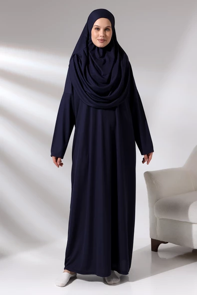Tek Parça Namaz Elbisesi - Seccade - Tesbih - İbadet Seti - Lacivert - Resim 9