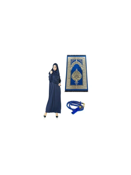 Tek Parça Namaz Elbisesi - Seccade - Tesbih - İbadet Seti - Lacivert - Resim 11