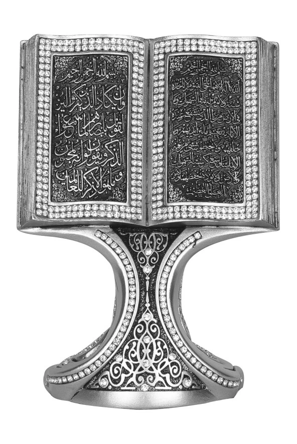 Ayetel Kürsi Nazar Ayeti Kristal Taşlı Dini Hediyelik Kitap Biblo Gümüş (Orta Boy) ürün görseli 1