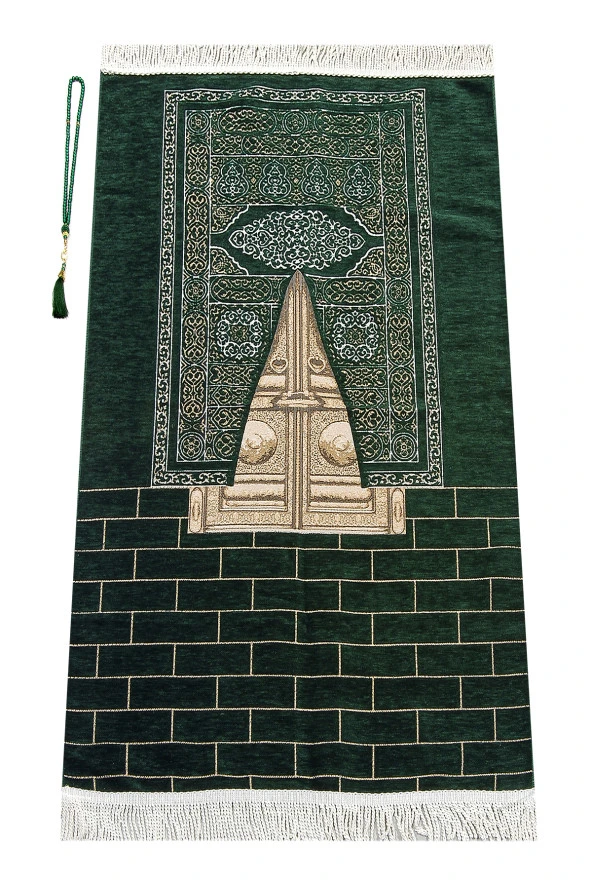Kabe Kapısı Modeli Desenli Şönil Seccade Yeşil - Resim 3