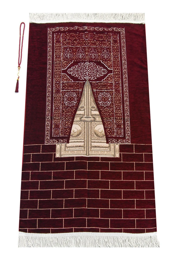 Kabe Kapısı Modeli Desenli Şönil Seccade Bordo ürün görseli 1