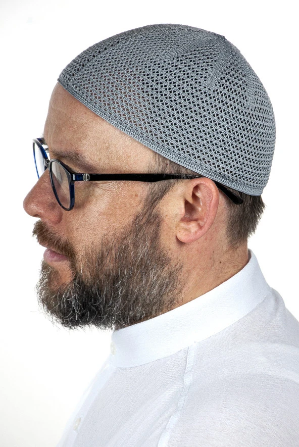 Lüks Çelik Örme Namaz Takkesi Gri 1 Adet - Resim 2