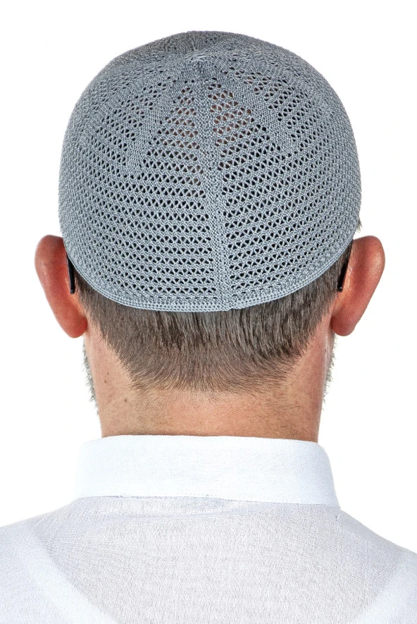 Lüks Çelik Örme Namaz Takkesi Gri 1 Adet - Resim 3