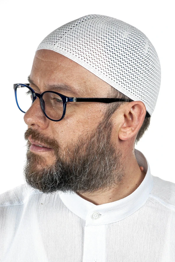 Lüks Çelik Örme Namaz Takkesi Beyaz 1 Adet ürün görseli 1