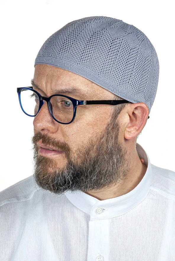 Safir İnce Örme Dantel Namaz Takkesi Gri 1 Adet ürün görseli 1