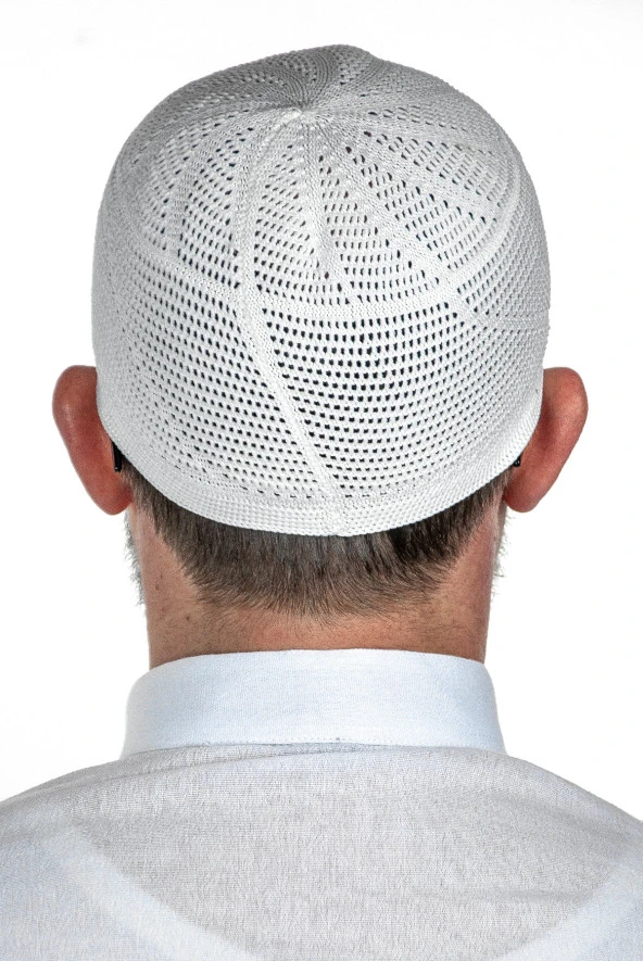 Gold Lüks Dantel Örme Namaz Takkesi Beyaz 1 Adet - Resim 3