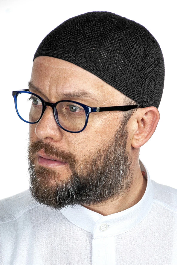 Safir İnce Örme Dantel Namaz Takkesi Siyah 1 Adet ürün görseli 1