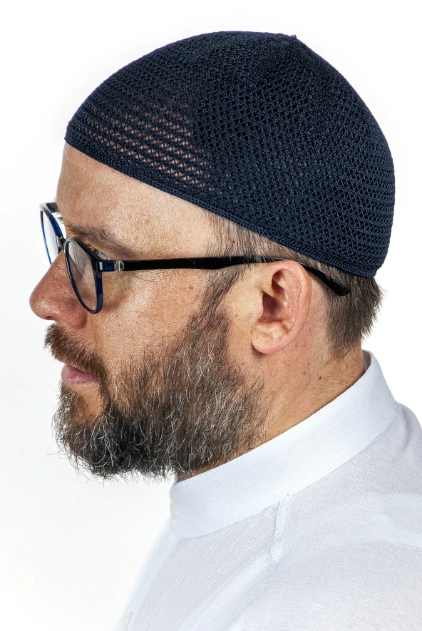 Lüks Çelik Örme Namaz Takkesi Lacivert 1 Adet - Resim 2