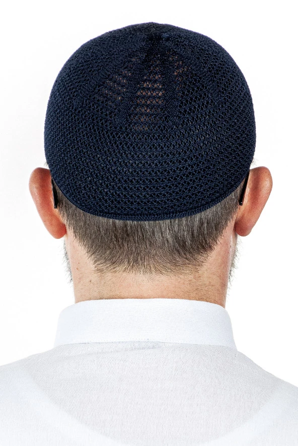 Lüks Çelik Örme Namaz Takkesi Lacivert 1 Adet - Resim 3