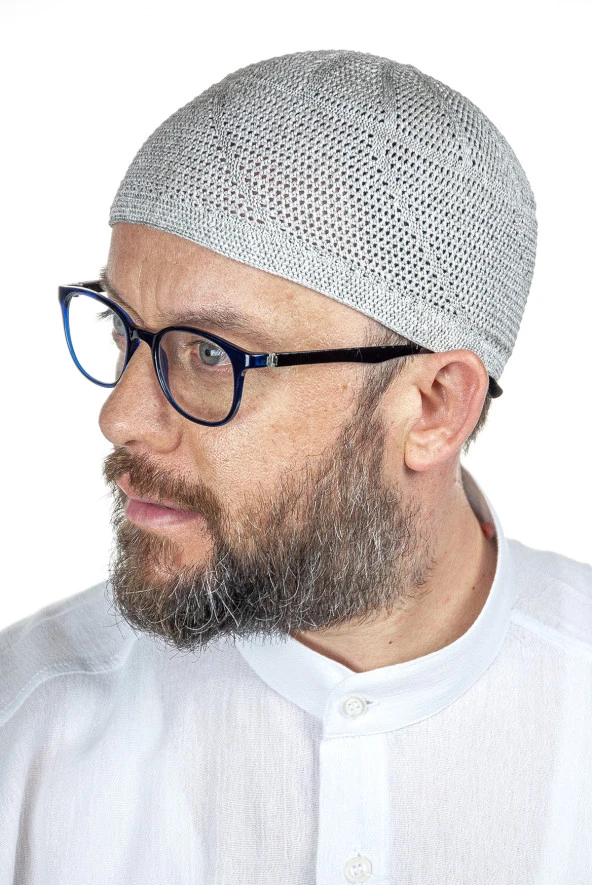 Gold Lüks Dantel Örme Namaz Takkesi Koyu Gri 1 Adet ürün görseli 1