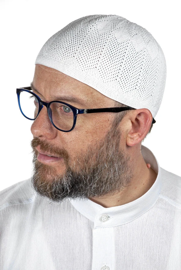 Safir İnce Örme Dantel Namaz Takkesi Beyaz 1 Adet ürün görseli 1