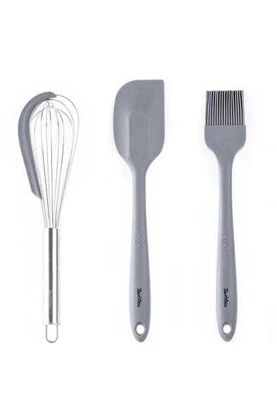 Tantitoni GRİ RENKLİ 3LÜ SİLİKON SPATULA,FIRÇA VE ÇIRPICI SETİ ürün görseli 1