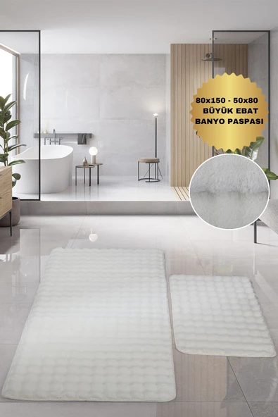 Bubble Krem Büyük Ebat 2'li Banyo Paspas Seti Kaymaz Tabanlı Yıkanablir Klozet Takımı ürün görseli 1